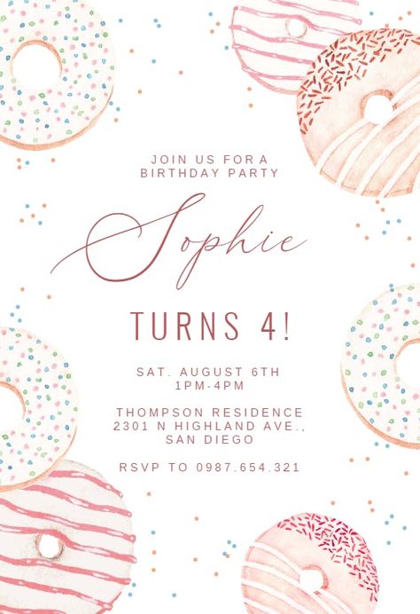 Donut Birthday Invitations, Two Sweet Invitation Template, Free Editable Birthday Invitations, Donut Party Invitation, Birthday Invitation Template Girl, Girls Birthday Invitations, Girl Birthday Invitations, Donut Birthday Party Invitations, Donuts Sprinkles