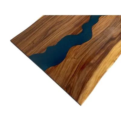 Saman 6 ft. L x 38 in. D x 1.5 in. T Butcher Block Island Countertop with Blue Epoxy River Run in UV Finish Butcher Block Island Top, Butcher Block Countertops Island, Ceramic Nonstick Cookware, Island Countertop, Types Of Countertops, Butcher Block Island, Marble Board, Butcher Block Counter, Apron Sink Kitchen