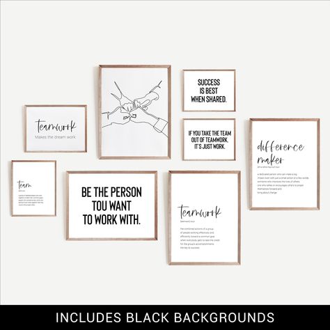 Team Office Decor, Office Gallery Wall Set of 8, Office Wall Art, Desk Decor Women, Teamwork Definition Posters, Teamwork Quote, Office Art Office Desk Decor For Work Cubicle Women, Office Desk Decor For Work Cubicle, Hr Office, Office Decor Work, Team Office, Unique Workspace, School Office Decor, Work Cubicle, Office Gallery Wall