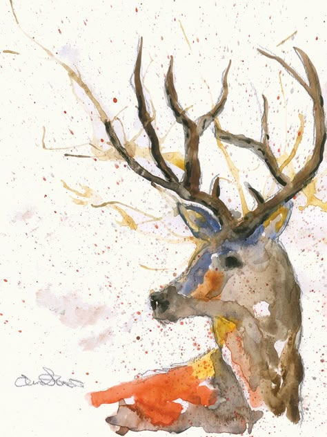 Watercolor Deer # 2 by Emma Steel | FineArtCanvas.com – Fineartcanvas.com Learn Watercolor Painting, Abstract Animal Art, Deer Painting, Diy Watercolor Painting, Fall Watercolor, Watercolor Art Lessons, Watercolor Paintings Tutorials, Autumn Painting, Water Painting