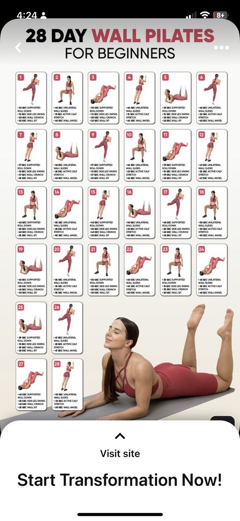 Yoga Pilates Workout, Pilates Workout Plan, Wall Pilates, Pilates Challenge, Pilates At Home, Wall Workout, Ab Challenge, Month Workout, Pilates For Beginners