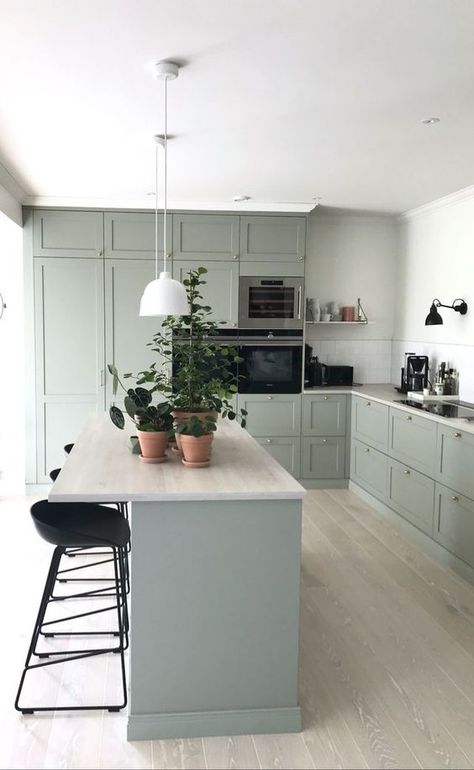 Modern Country Kitchens, Sage Green Kitchen, Decor Ideas Kitchen, Open Plan Kitchen Living Room, Kitchen Dining Living, House Design Kitchen, Kitchen Room Design, Kitchen Inspiration Design, Kitchen Plans