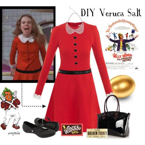 willy wonka costumes veruca | fashion look from October 2012 featuring Carven dresses, Crocs flats ... Veruca Salt Costume, Salt Costume, Roald Dahl Costumes, Willy Wonka Halloween, Willy Wonka Costume, Roald Dahl Day, Willy Wonka Party, Veruca Salt, My Halloween Costume