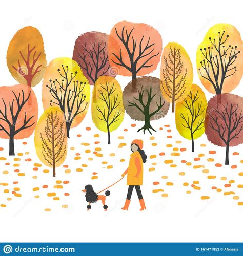 Fall Illustration Art, Collage Landscape, Fall Drawings, Inktober 2024, Watercolor Vector, Watercolor Vintage, Woman Walking, Watercolor Paintings For Beginners, Autumn Illustration