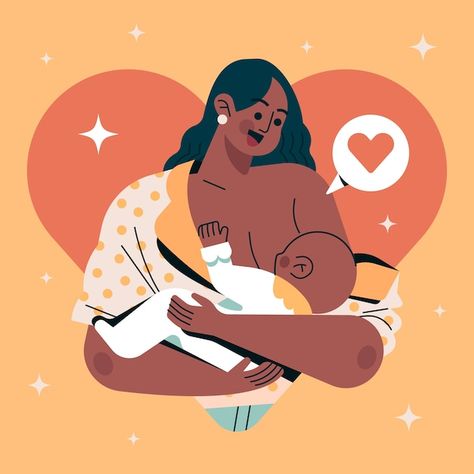 Breastfeeding Illustration, World Breastfeeding Week, Breastfeeding Week, Pumping At Work, Vector Character Design, Mother Milk, Breastfed Baby, Breast Feeding, Nursing Mom