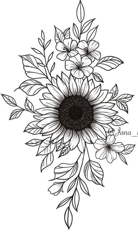 Big Filler Tattoo, Sun Flower Line Drawing, Flower Tattoos Sunflower, Big Flower Tattoo Designs, Flower Tattoos Big, Big Sunflower Tattoo, Dark Sunflower Tattoo, Sunflower Tattoo Sketch, Big Flower Tattoos