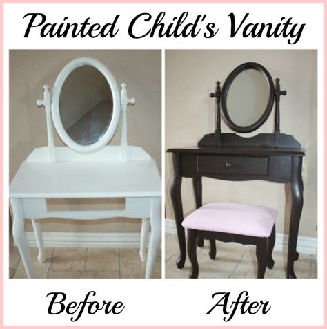 childs vanity before and after Painted Childs Vanity Table Kids Vanity, Repurposed Items, Wood Vanity, Painting Furniture Diy, Kids Wood, Big Girl Rooms, Vanity Table, Recycled Furniture, Refinishing Furniture