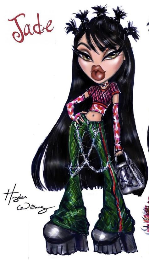 Bratz Dessin, Bratz Dolls Aesthetic Profile Pic, Bratz Drawings, Gemini Photoshoot, Bratz Nails, Bratz Art, Bratz 2000s, Jade Bratz, Bratz Jade