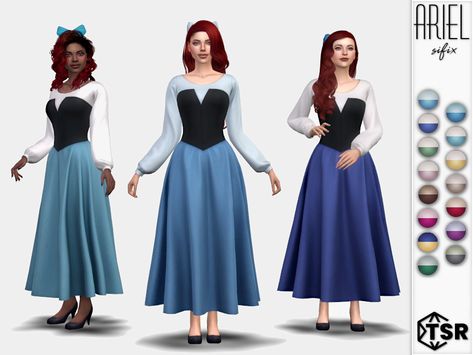 Ariel Blue Dress, Dress Sims 4 Cc, Sims Packs, Sims 4 Anime, Ariel Dress, Pelo Sims, The Sims 4 Packs, Casas The Sims 4, Sims 4 Dresses