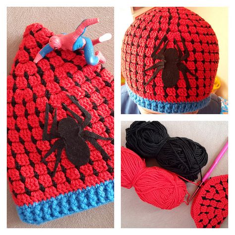 Ravelry: KannManHakeln's Spiderman hat Spiderman Hat Crochet Pattern Free, Spiderman Hats Patterns, Spiderman Beanie Crochet Pattern, Knit Spiderman Hat, Spider Man Beanie Crochet Pattern, Spider Man Beanie Crochet Tutorial, Crochet Character Hats Spiderman, Spiderman Hat, Beanie Pattern Free