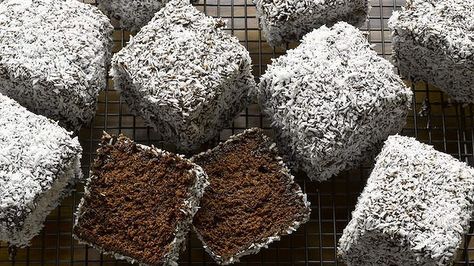 Too hard to pass up; possibly the world's most chocolatey lamingtons. Lamingtons Recipe, Aussie Food, Australian Food, Australia Day, Home Baking, No Bake Treats, Cake Tins, Double Chocolate, Chocolate Flavors