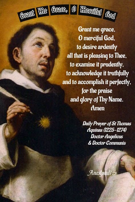 Grant Me Grace, O Merciful God Prayer of St Thomas Aquinas (1225-1274) Doctor Angelicus & Doctor Communis which he was accustomed to recite everyday before the image of Christ. Grant me grace, O merciful God, to desire ardently all that is pleasing to Thee, to examine it prudently, to acknowledge it truthfully and to accomplish it perfectly, for the praise and glory of Thy Name. Amen Poverty Quotes, Gossip Quotes, Sacrifice Quotes, Prayers Of The Saints, Morning Offering, St Thomas Aquinas, Saint Thomas Aquinas, Grace Quotes, Freedom Quotes