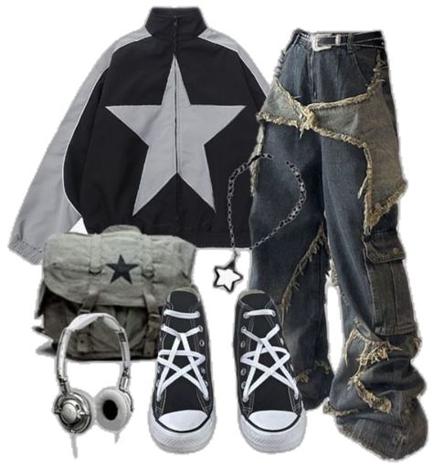 #fashion #stars #grunge #baggy #y2k ? #jeans #jacket #1 #aesthetic #clothes #pinterestfashion #softgrunge #idkwhattocallthisstyledontbemeantomeplz #pinterestgirl #pinterest #style #staraesthetic Star Grunge Aesthetic Clothes, Grunge Y2k Outfits Baggy, Y2k Star Outfit, Star Outfit Aesthetic, Star Jeans Outfit, Grunge Outfits Baggy, Baggy Grunge Outfit, Grunge Baggy Jeans, Baggy Y2k Jeans