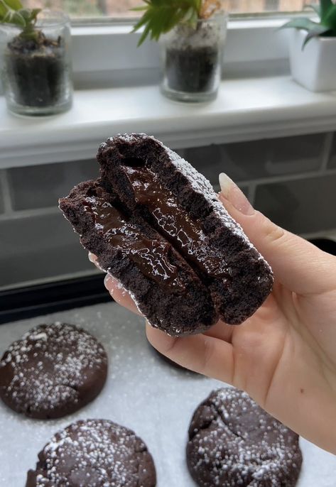 Lava Cake Cookie Recipe, Lava Cookies Molten, Milton Lava Cake Molten Chocolate, Crumbl Molten Lava Cookies, Chocolate Lava Cake Cookies, Molten Lava Cake Cookies, Chocolate Lava Cookies Recipes, Molten Lava Brownies, Lava Cookie Recipe