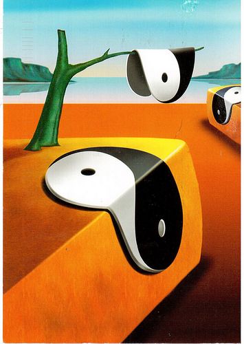 Postcrossing DE-2858424 - "Soft Yin Yangs" - inspired by Salvador Dali's famous painting.  Sent by Postcrosser in Germany. Ying Yang Wallpaper, Yin Yang Art, Chinese Philosophy, Hidden Pictures, Ying Yang, Vintage Vinyl, Salvador Dali, Tai Chi, Bumper Sticker