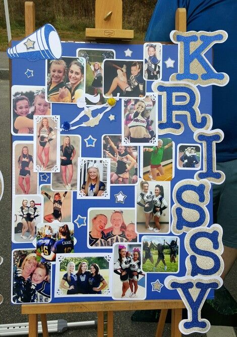 Senior Day Memory Board for the Varsity Cheerleaders. Memory Poster Board Ideas, Senior Collage Ideas, Senior Board Ideas Sports, Graduation Memory Board, About Me Poster, Senior Posters, Graduation Memories, All About Me Poster, Senior Night Posters