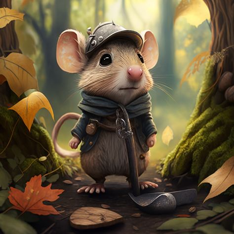 Photo of Cute Rat in Forest Rat Animation, Rat Character Design, Rat Image, Rat Character, Curious Expression, Detailed Background, Dad Tattoo, Forest Setting, Small Creatures