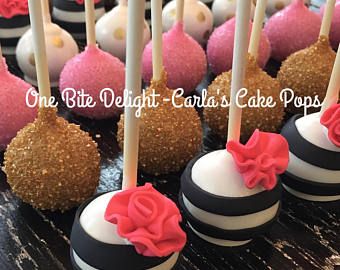 Kate Spade themed Cake Pops, 12 pops Kate Spade Cake, Themed Cake Pops, Chocolate And Vanilla Cake, Chocolate Melting, Fresh Cake, Party Sweets, White Bridal Shower, Cold Pack, Hand Shapes