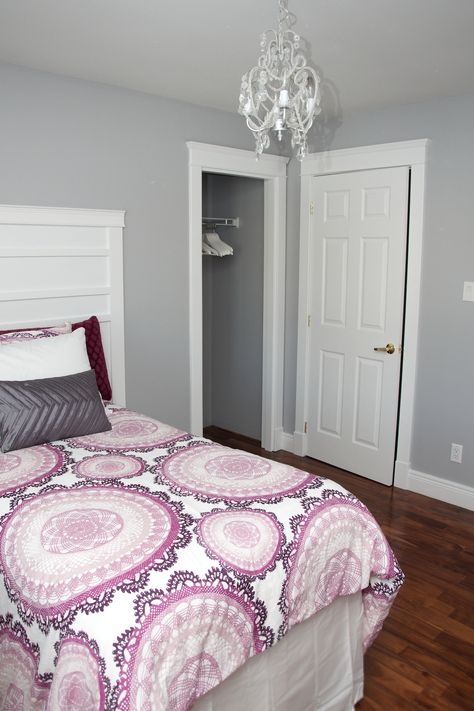 Perfect gray to go with Plum or lilac accents.  CIL paints Silver Shores.  Ikea bedding. Silver Shores Paint Color, Ikea Bedding, Cornforth White, Ikea Bed, Paint Samples, Paint Color, Favorite Color, Paint Colors, House Ideas