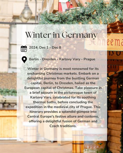 Join me this December for a magical Winter in Germany Experience! ❄️ Book now and save $100! Comment GERMANY for more info! This is an absolute bucket list trip for me and I’m so excited to be hosting you through the most incredible winter wonderland experience. Let’s have some fun! 💃💃💃💃 Have you been to the German Christmas Markets? I’d love to hear your experience!! #onegirltravel #alessiatravelstheworld #solotravel #lifecoaching #lifecoachingforwomen #lifecoaches #lifecoach #solotr... December In Germany, Germany December, Munich Germany In December, German Christmas Market Itinerary, Snow In Germany, Christmas Markets Germany, German Christmas Markets, Thermal Bath, German Christmas