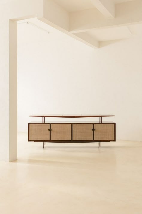 Cane Credenza, Digital Exhibition, Sliding Cabinet Doors, Mid Century Credenza, Teak Credenza, Credenza Design, Brazilian Design, Console Furniture, Viewing Room