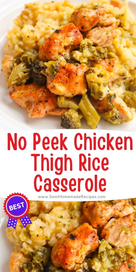 Chicken Thigh Rice Casserole, Boneless Chicken Thighs Crockpot, Chicken Thighs Slow Cooker Recipes, Chicken Thigh And Rice Recipe, Keto Prep, Chicken Thigh Casserole, Minute Rice Recipes, Baked Boneless Chicken Thighs, No Peek Chicken