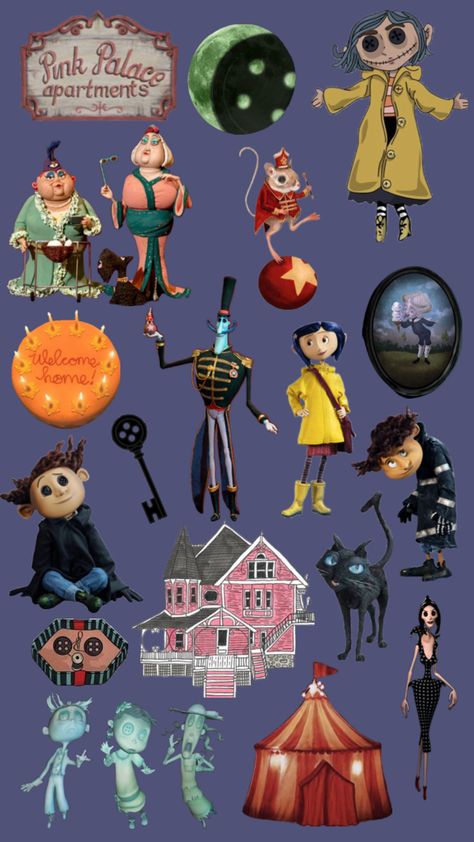 Coraline Decorations Halloween, Coraline Collage, Disfraz Buzz Lightyear, Coraline Book, Coraline Makeup, Coraline Tattoo, Coraline Aesthetic, Halloween Movie Night, Coraline Jones