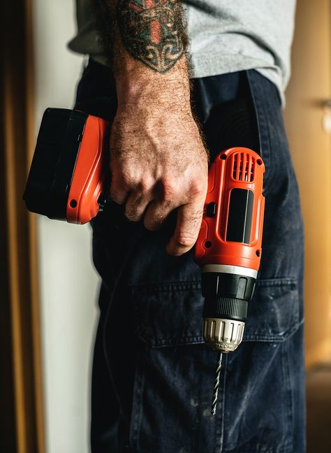 Constractor handyman working and using screwdriver | premium image by rawpixel.com Handyman Photoshoot, Construction Aesthetic Men, Builder Photoshoot, Handyman Aesthetic, Contractor Aesthetic, Construction Worker Aesthetic, Carpentry Photography, Industrial Portrait, Manufacturing Photography