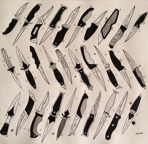 Eightball Tattoo, Drawing Knife, Tattoo Main, Flash Sheets, Knife Drawing, Art Knife, Knife Tattoo, Awesome Tattoo, Flash Sheet