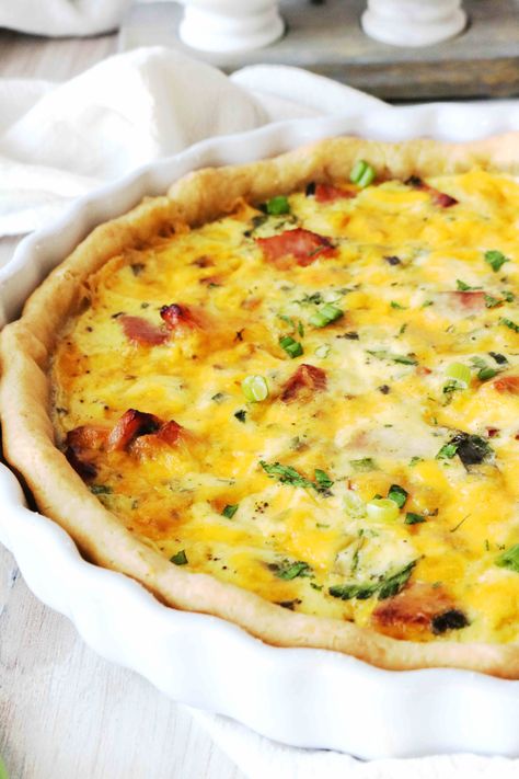 This Ham and Cheese Quiche delivers in every which way, and it is most definitely worth the hype. Cubed Ham, Cheese Quiche Recipe, Ham And Cheese Quiche, Easter Brunch Menu, Breakfast Egg Casserole, Buttery Pie Crust, Easy Ham, Quiche Dish, Cheese Quiche