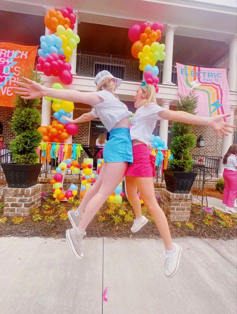 Electric Love Bid Day, Electric Love, Sorority Banner, Sorority Bid Day, Bid Day Themes, Phi Mu, Chi Omega, Bid Day, Work Week