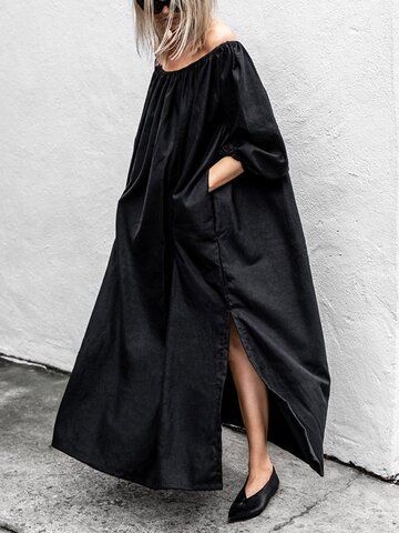 What Pleasant Time It Is Loose Long Dress, Cozy Dress, Black Off Shoulder, Oversize Fashion, Different Dresses, Wearing Dress, Shoulder Sleeve, Women's Style, Pretty Outfits