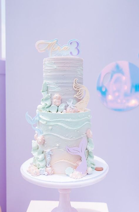 Fisherman Cakes, Mermaid Birthday Party Cake, Cake Castle, Iridescent Decor, Mermaid Birthday Party Ideas, Ariel Birthday Party, Winter Baby Shower Themes, Custom Sugar Cookies, Castle Backdrop