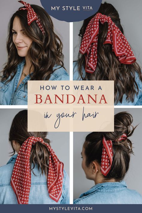 Here are 5 fun ways to add a bandana to any hairstyle from short hair to long hair. Try a half up half down with a silky bandana, or a fun loop low bun. Plus, a pretty way to wear a bandana like a headband. Check out these fun hair ideas today! PLUS, subscribe and get my FREE 14 page braid guide. #hairstyle #shorthair #hair #longhair #beachwaves #mystylevita Ways To Wear Bandanas, Braid Guide, How To Wear Bandana, Bandana Hairstyles For Long Hair, How To Tie Bandana, Hairstyle Shorthair, Simple Ponytails, Bandana Styles, Fun Hair