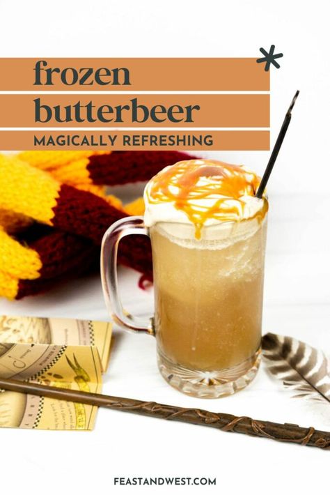 Butterbeer Recipe Alcoholic, Frozen Butterbeer Recipe, Alcoholic Butterbeer, Butter Beer Recipe Harry Potter, Frozen Butterbeer, Harry Potter Cocktails, Hot Butterbeer, Butterbeer Recipe, Treacle Tart