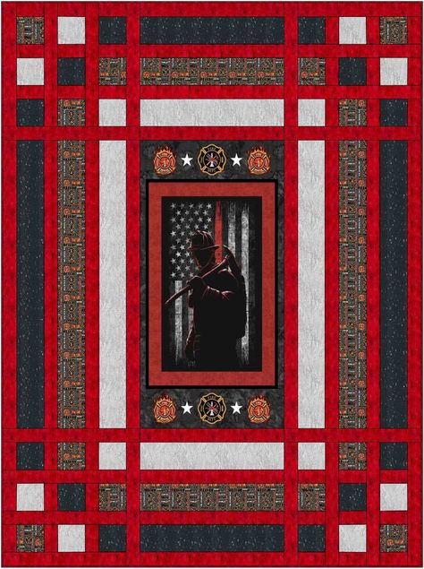 Firefighter Quilts Ideas, Fireman Quilt Panel Ideas, Firefighter Quilt Pattern, Fire Fighter Quilt Patterns, Fireman Quilt Pattern, Firefighter Quilt, Guy Quilts, Fireman Quilt, Panel Quilting