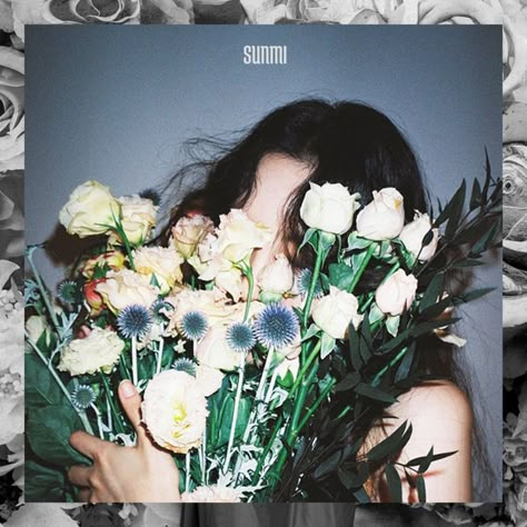 Greyscale Background, Sunmi Gashina, New Retro Wave, Photographie Portrait Inspiration, Flower Stems, Album Cover Design, Aesthetic People, Album Design, Album Songs