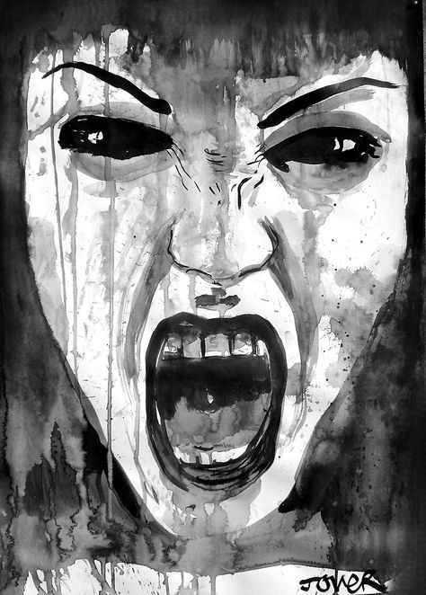 anger by Loui  Jover Anger Drawing, Rage Art, Loui Jover Art, Anger Art, Loui Jover, Le Cri, A Level Art, Original Drawing, Face Drawing