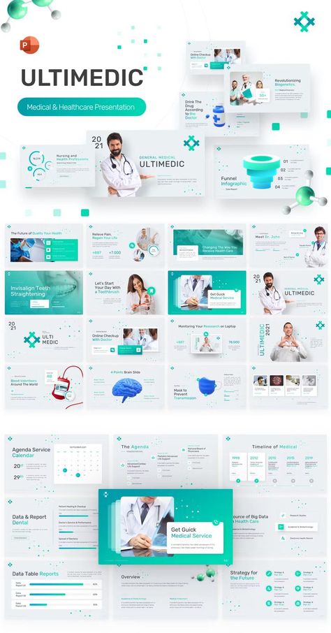 Ultimedic Medical Professional PowerPoint Presentation Template - 80+ Unique Slides Health Care Presentation Design, Medical Presentation Design Powerpoint, Health Presentation Design, Medical Presentation Design, Science Presentation, Health Powerpoint, Medical Infographic, Medical Presentation, Medical Poster