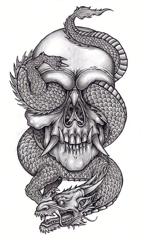 Dragon Tattoo With Skull, Snake Tattoo Design, Skulls Drawing, Sketch Tattoo Design, Arrow Tattoo, Dragon Tattoo Designs, Japanese Tattoo Designs, Skull Tattoo Design, Tattoo Sleeve Designs