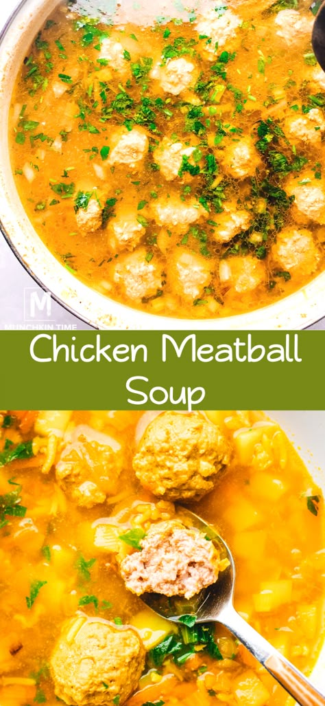 Soup Recipes With Ground Chicken, Ground Chicken Soup Recipes Healthy, Chicken Meatball Soup Recipes, Soup With Chicken Meatballs, Ground Chicken Meatball Soup, Chicken Meatballs For Soup, Ground Chicken Soup Recipes, Chicken Meatball And Orzo Soup, Meatball Soup With Rice