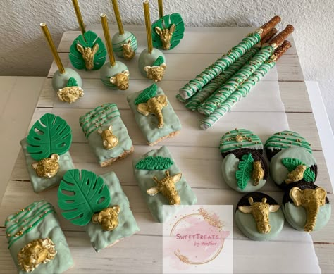 Treats For Birthday Party, Jungle Safari Cake, Gender Reveal Favors, Chocolate Rice Krispies, Safari Baby Shower Boy, Baby Shower Sweets, Lion King Baby Shower, Baby Shower Safari Theme, Lion King Cakes