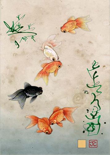 Bug Art Five Fantail Fish Cute Goldfish Tattoo, Goldfish Drawing, Cute Goldfish Art, Cute Gold Fish Drawing, Goldfish Ink Drawing, Japanese Goldfish Drawing, Watercolour Goldfish, Goldfish Tattoo, Goldfish Art