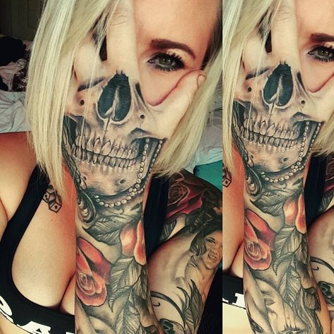 Skull tattoo by Joanne Leslie Skull Face Tattoo, Bird Skull Tattoo, Small Skull Tattoo, Mouth Tattoo, Bull Skull Tattoos, Skull Tattoo Flowers, Face Tattoos For Women, Skull Hand Tattoo, Borneo Tattoo