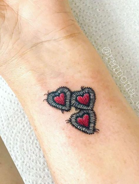 Patch Heart Tattoo, Embroidery Heart Tattoo, Tattoo That Looks Like A Patch, Embroidered Heart Tattoo, Heart Patch Tattoo, Embroidered Tattoo Ideas, Heart Patchwork Tattoo, Patch Style Tattoo, Patch Tattoo Ideas