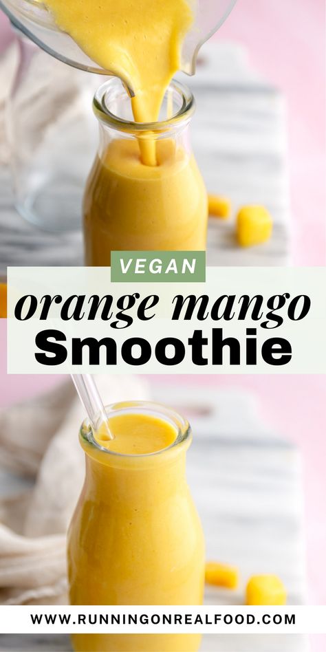 This orange mango smoothie is sweet, creamy and packed with nutrition. It’s a delicious tropical blend that’s hydrating, high in fiber, vitamin C and protein, and makes a healthy start to the day or refreshing snack anytime. Orange Protein Smoothie, Mango Protein Smoothie, Orange Mango Smoothie, Refreshing Snacks, Orange Smoothie, Healthy Vegan Breakfast, Mango Chunks, Make Ahead Lunches, Food Kids