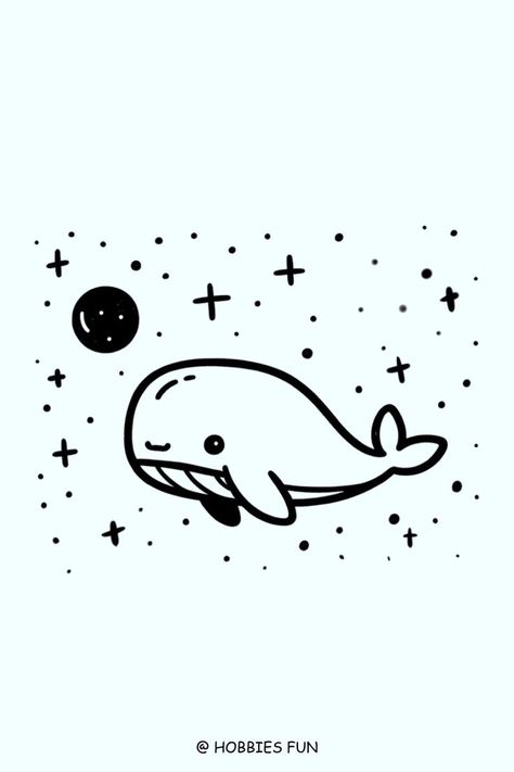 Easy Whale in Outer Space Drawing Simple Whale Drawing, Cute Whale Drawing, Whale Sketch, Drawing Ideas For Kids, Whale Drawing, Cute Whale, Cute Whales, Set Sail, Love Drawings