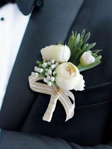 1pc Men Flower Decor Elegant Boutonniere, For Party Peony Boutonniere, Men Wedding Accessories, Boutonnieres Prom, Wrist Flowers, Groomsmen Boutonniere, Prom Flowers, Groom Boutonniere, Flower Corsage, Corsage Wedding