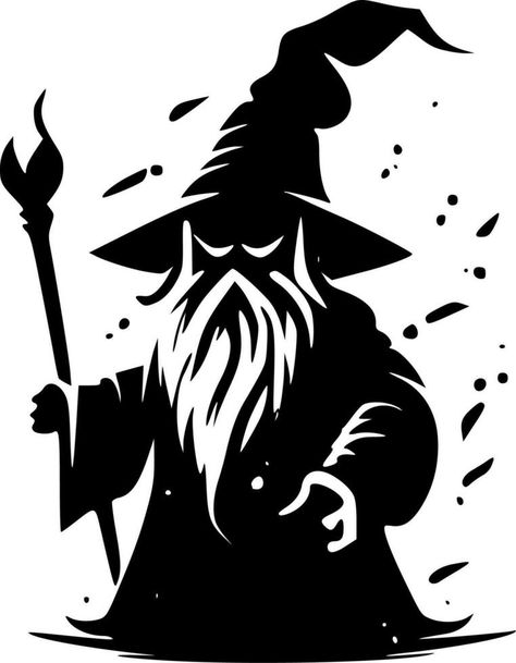 Wizard, Minimalist and Simple Silhouette - Vector illustration Wizard Silhouette, Halfling Rogue, Wizard Art, Wizards Logo, Cool Stencils, Chef Logo, Vector Art Design, Magic Chef, Vector Silhouette