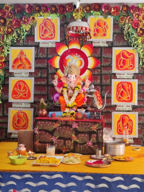 LORD GANESHA #byanupritashinde Ganeshji Decoration, Ganpati Decoration Theme Ideas, Ganesha Decoration, Bappa Decoration, Gauri Decoration, Ganesha Art Illustration, Ganesh Decoration, Puja Decoration, Vinayaka Chavithi